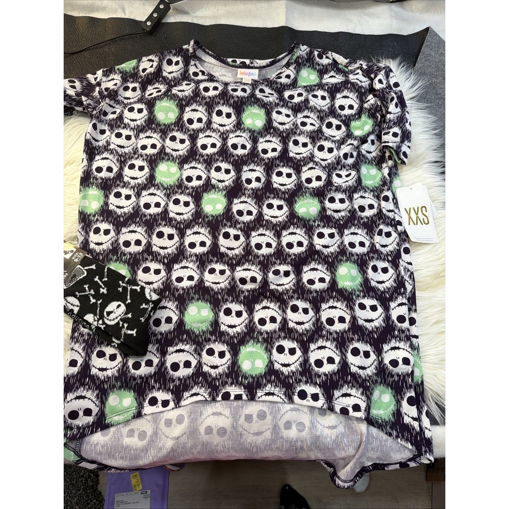 Lularoe Disney Jack Nightmare Before Christmas Irma Top XXS New Tags Free Socks